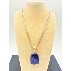 Vintage Sterling Lapis Lazuli Pendant on Liquid Silver Multi‑Strand Necklace 925